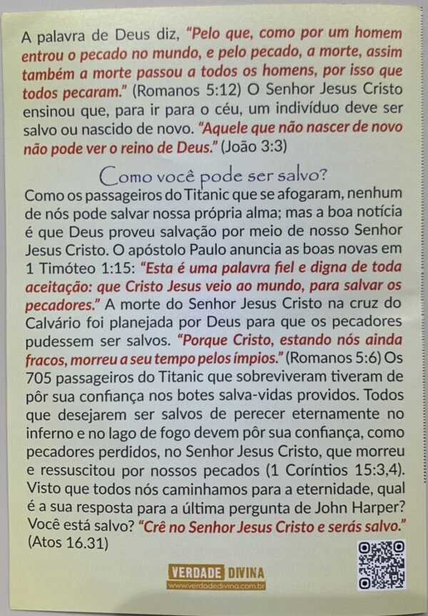 Pacote de Folhetos - O TITANIC VOCE ESTA SALVO - Imagem 2